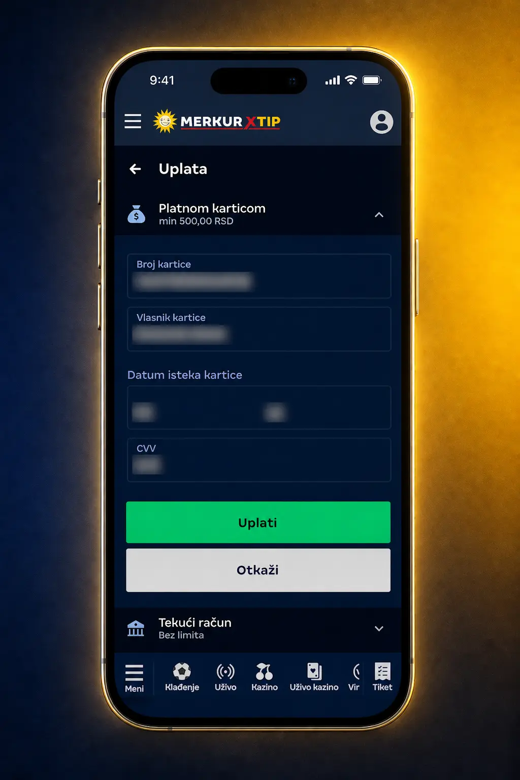 Uplata depozita preko MerkurXtip aplikacije - prijava, izbor metoda plaćanja i potvrda transakcije na mobilnom telefonu